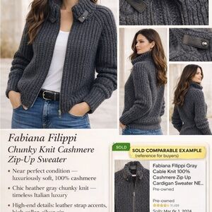Fabiana Filippi Gray Chunky Knit Cashmere Zip-Up Sweater
